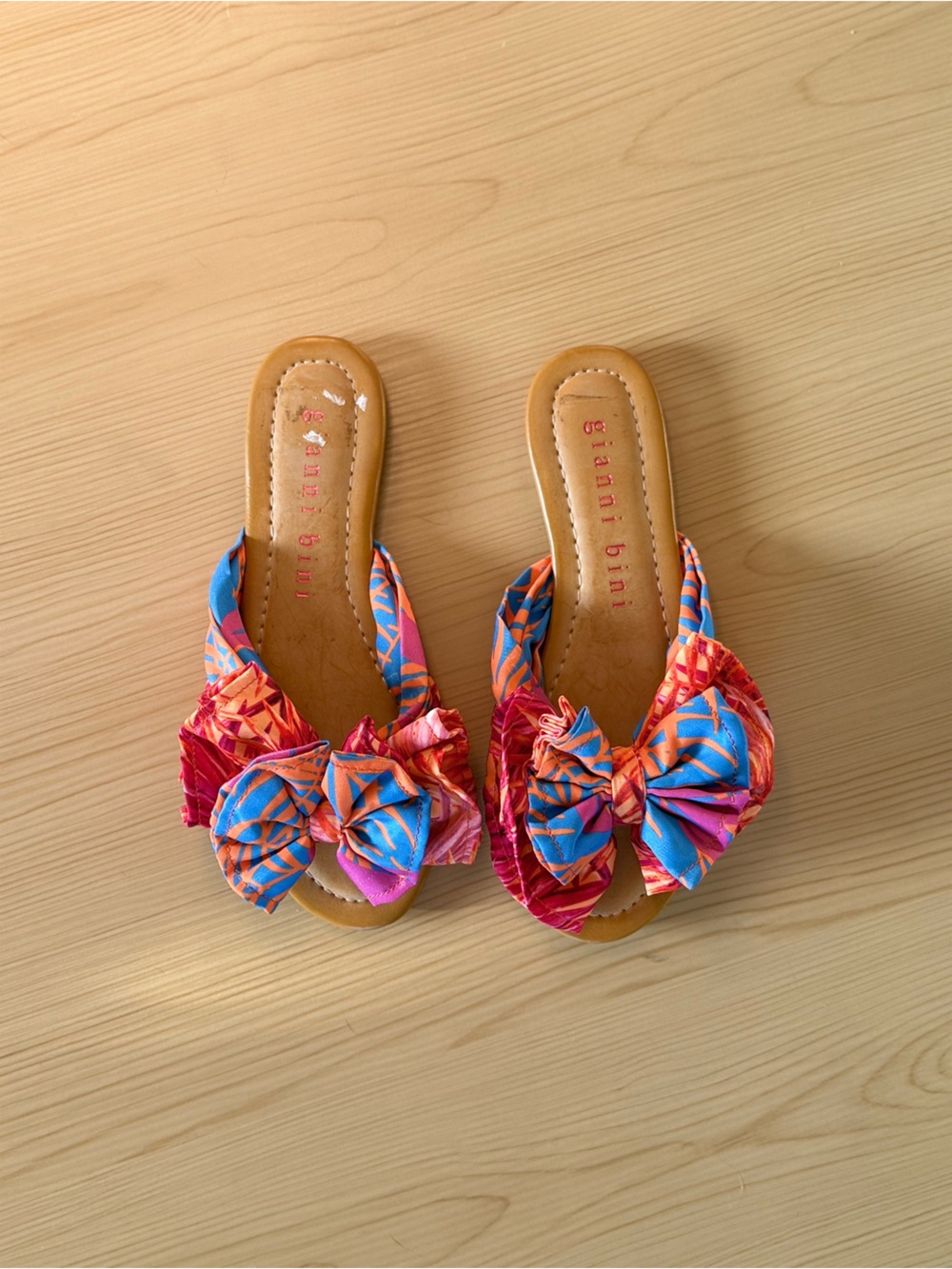 Gianni Bini y2k sandals embellished floral print leather sandals ruffles bows 6 - Picture 3 of 7